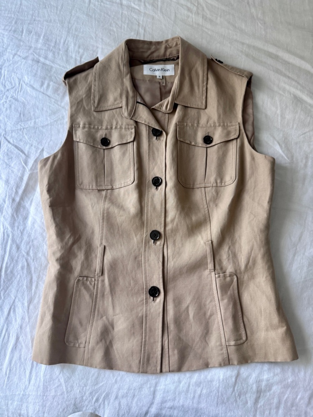Calvin Klein Khaki Linen Utility Vest
